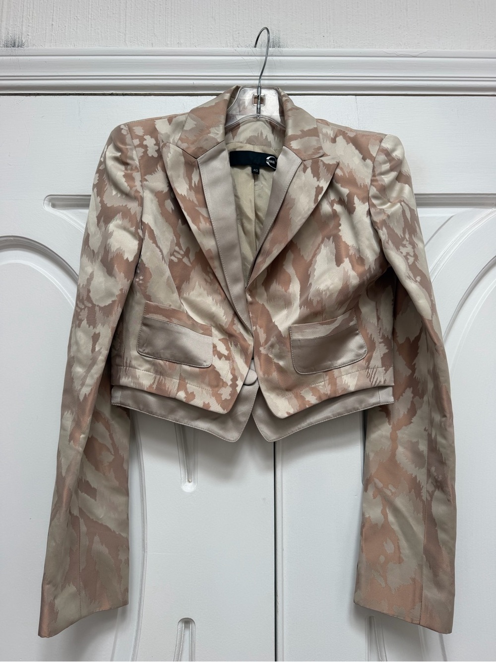 Just Cavalli Cropped Blazer in Golds and Cream Pattern